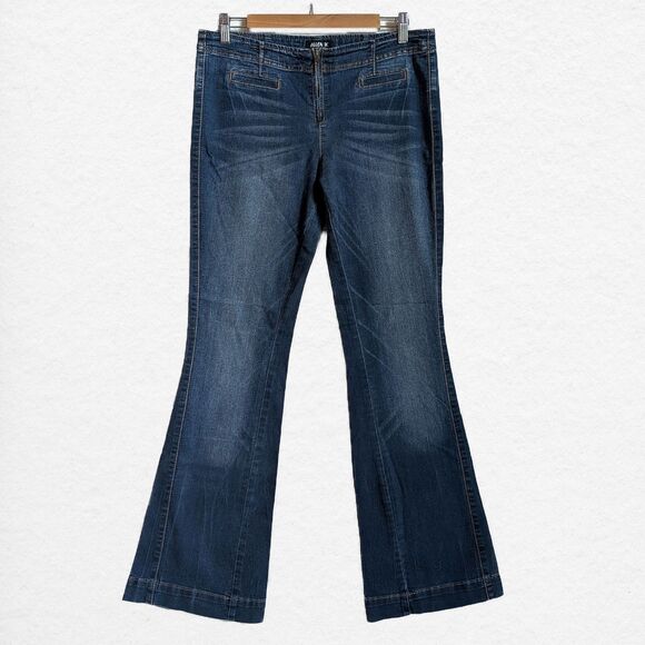 Vintage Y2K Allen B Schwartz Low Rise Denim Flare Jeans Zip Front Size 10 - Picture 2 of 9
